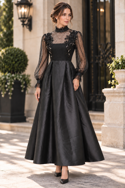 P0260 EMBELLISHED SHEER MESH MAXI DRESS