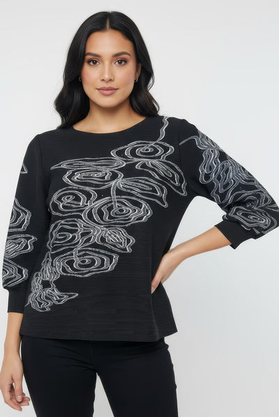 NY0014 LINE ART CRINKLED TOP (BLUSH, BLK)