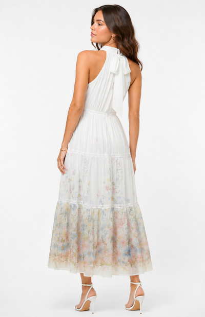 CH0226 TIE-NECK TIERED MAXI DRESS