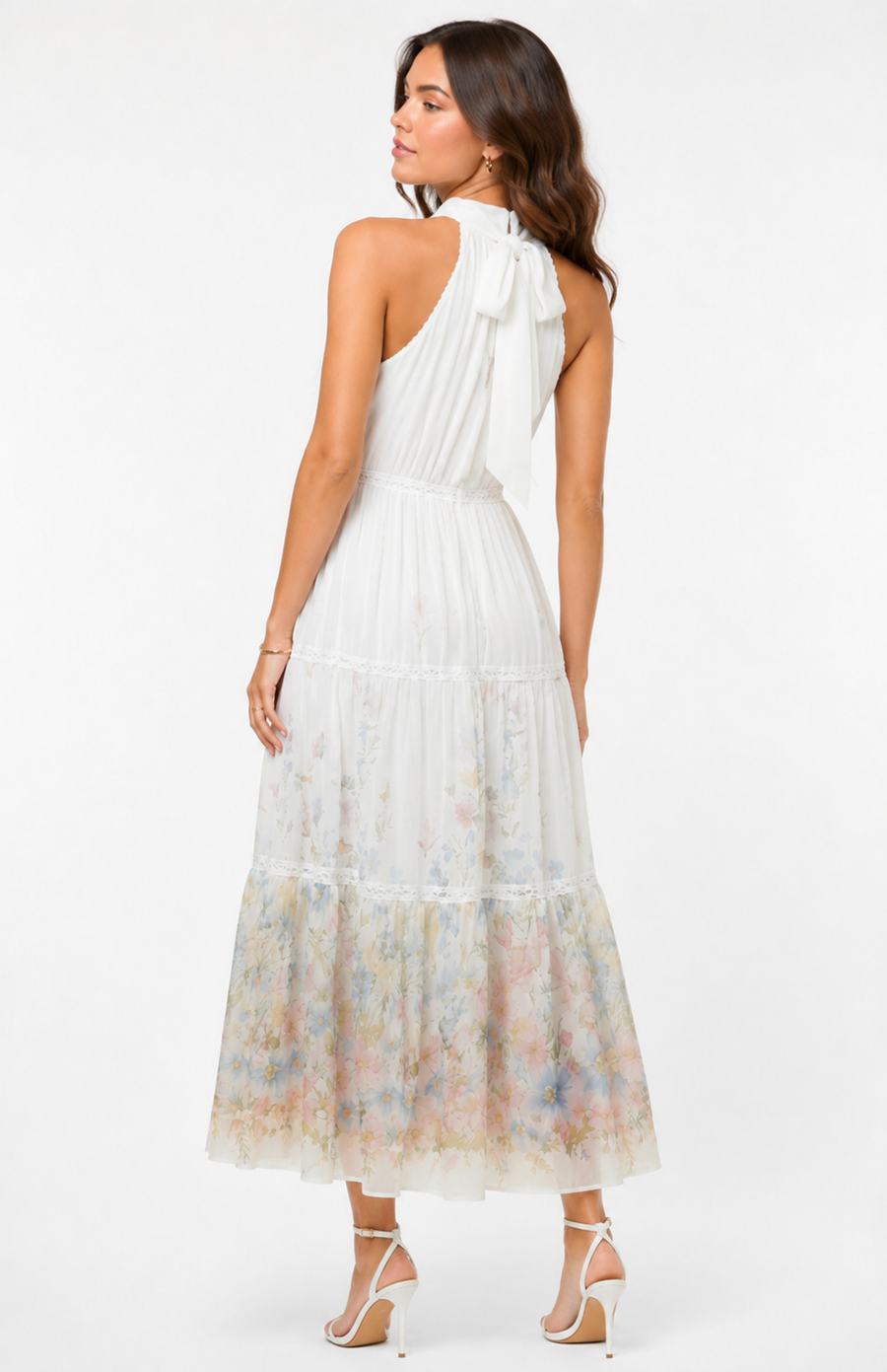 CH0226 TIE-NECK TIERED MAXI DRESS
