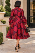 TL0057 ORNATE BROCADE BOW-NECK MIDI DRESS