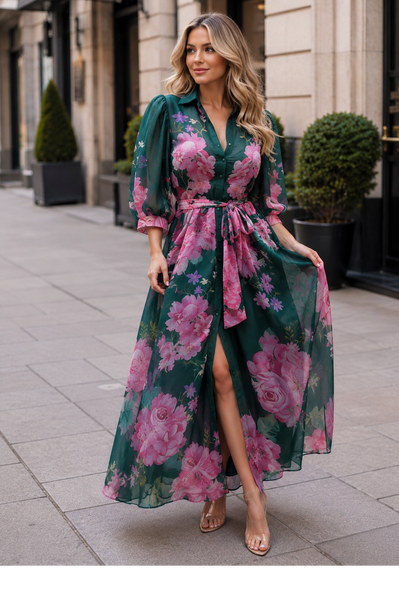 GF17796 ROSE PETAL ORGANZA SHIRT MAXI DRESS