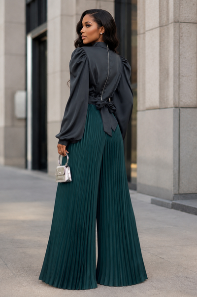 NY0013 PALAZZO PLEATED PANTS (GRN, CML)