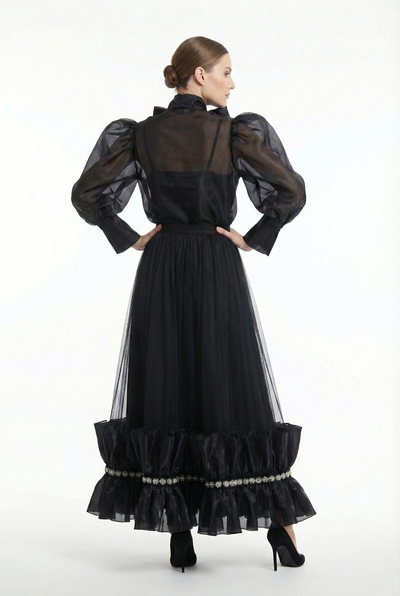 C3559 BEADED TRIM RUFFLE SKIRT