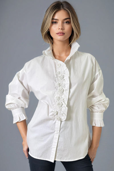 X7863 BEADED LACE LINED TOP (WHT, BLK)