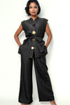 W5967 EMBELLISHED BUTTON PANT SET
