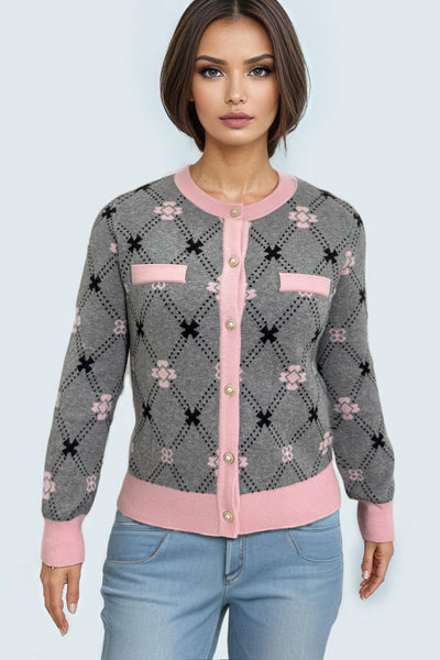 LS65060 ARGYLE CARDIGAN SWEATER