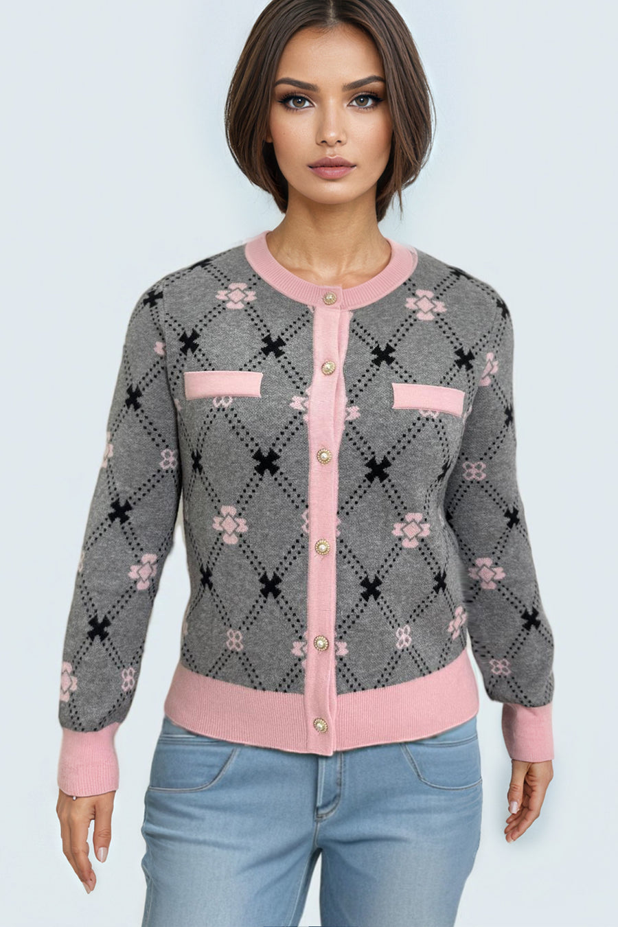 LS65060 ARGYLE CARDIGAN SWEATER