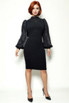 JS0016 SHEER SLEEVE RIBBED DRESS