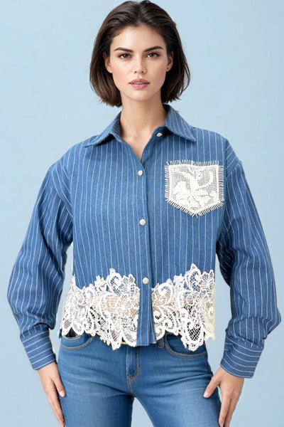 S3039 DENIM LACE TOP