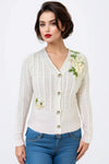 LS65042A FLOWER APPLIQUE CARDIGAN SWEATER