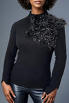 LS65056 STUDDED PETAL SWEATER (IVORY, BLK, PINK)