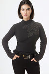 LS65051 FLOWER APPLIQUE SWEATER