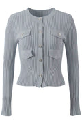 LS8001A ROUND NECK CARDIGAN SWEATER (GRAY, WHT)