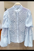 W5897 PUFF SLEEVE LACE TOP (WHT, BLUE)