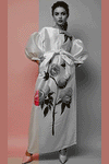 W3236 ROSE PRINT PUFF SLEEVE DRESS