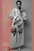 W3236 ROSE PRINT PUFF SLEEVE DRESS