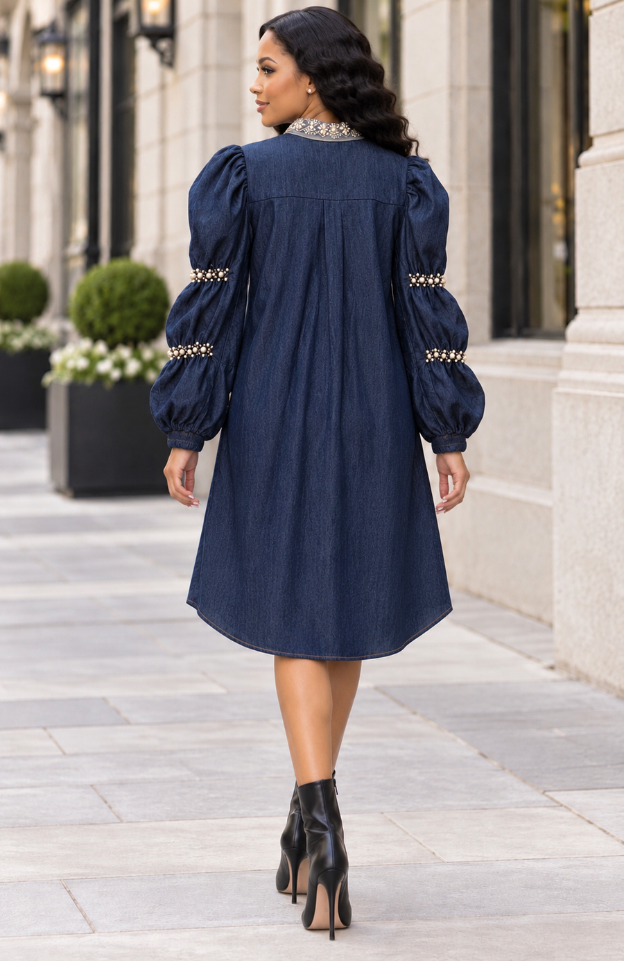 W5952 GEMSTONE ICON DENIM MIDI DRESS