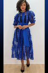 T13907 DRESS (WHT, ROYAL BLUE)