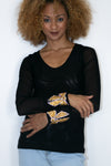 T1012 BLACK TOP W/ SLEEVE BLING (GOLD TRIM) - N by Nancy