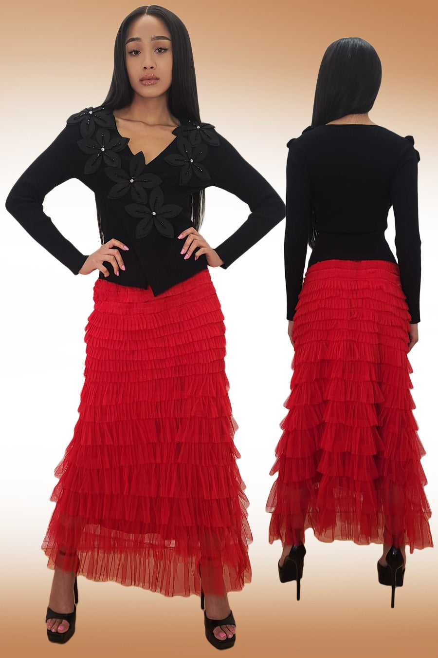 X7430 SKIRT (RED, GRN, BLK)