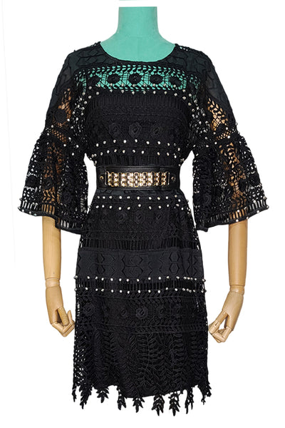 X7103 DRESS (WHT, BLK) (S, M, XXL)