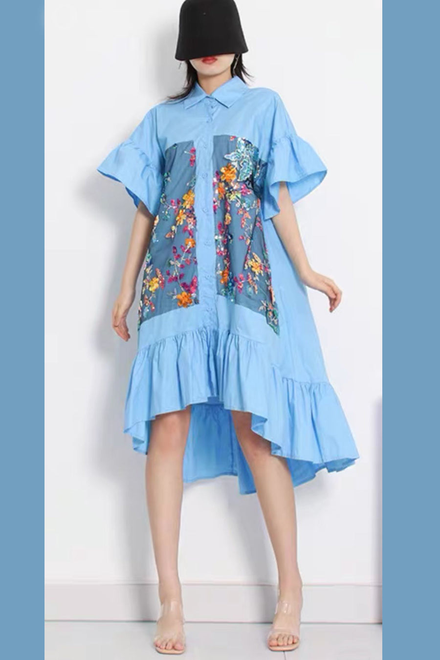 T14650 DRESS (WHT, BLUE, YELLOW)