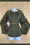 A9116 OLIVE CUFF SLEEZE ZIPPER TOP, PLUS SIZE